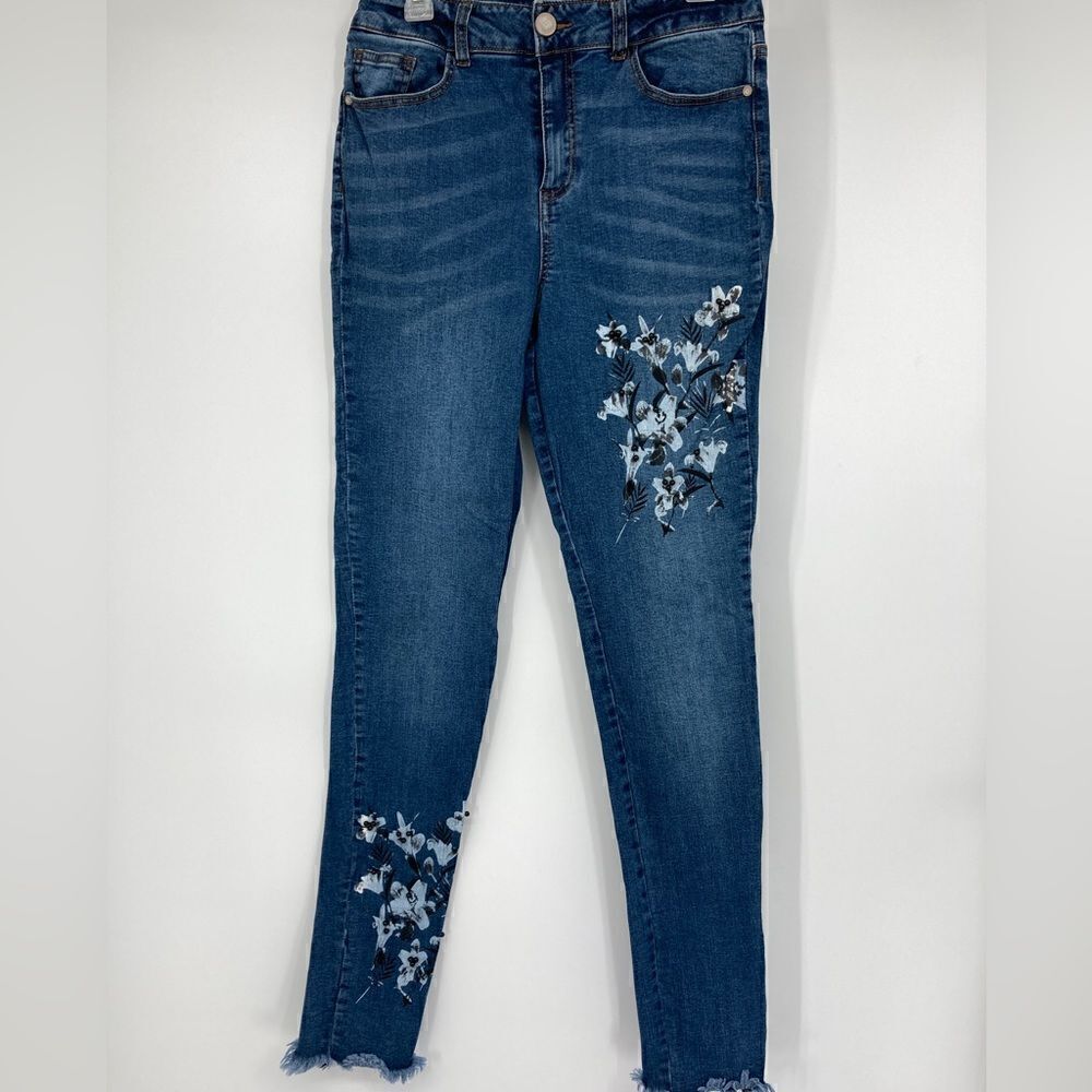 Alloy Apparel Floral Embellished Super Stretch High Rise Jeans Size 11/37